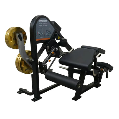 Máquina dual comercial para extensión y curl femoral con ajustes multipunto, transición rápida y carga de 150kg, ideal para entrenamientos avanzados en gimnasio