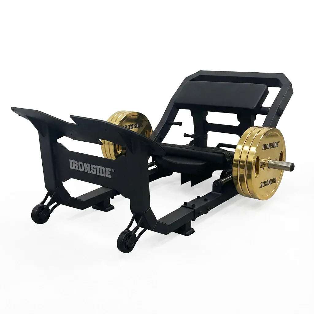 Hip Thruster profesional con plataforma elevada, ajuste ergonómico y biomecánica optimizada para potenciar glúteo con estabilidad y rendimiento comercial.