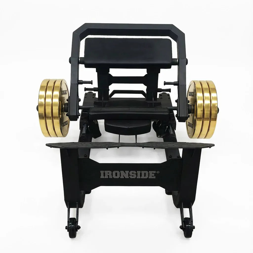 Hip Thruster profesional con plataforma elevada, ajuste ergonómico y biomecánica optimizada para potenciar glúteo con estabilidad y rendimiento comercial.