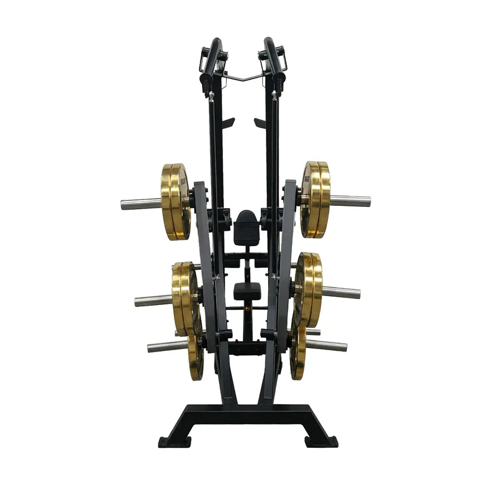 Máquina Iso Lateral Front Lat Pull Down plate loaded con Torque Arm, tracción unilateral estable y ajustes multipunto para dorsal en gimnasios profesionales.