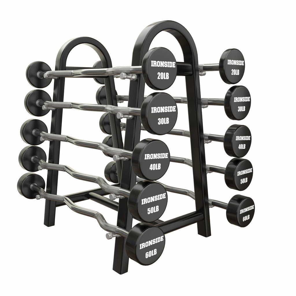 Set 10 Barras Mixtas Peso Fijo CPU (20 a 60lb) + Rack de Almacenamiento IRONSIDE