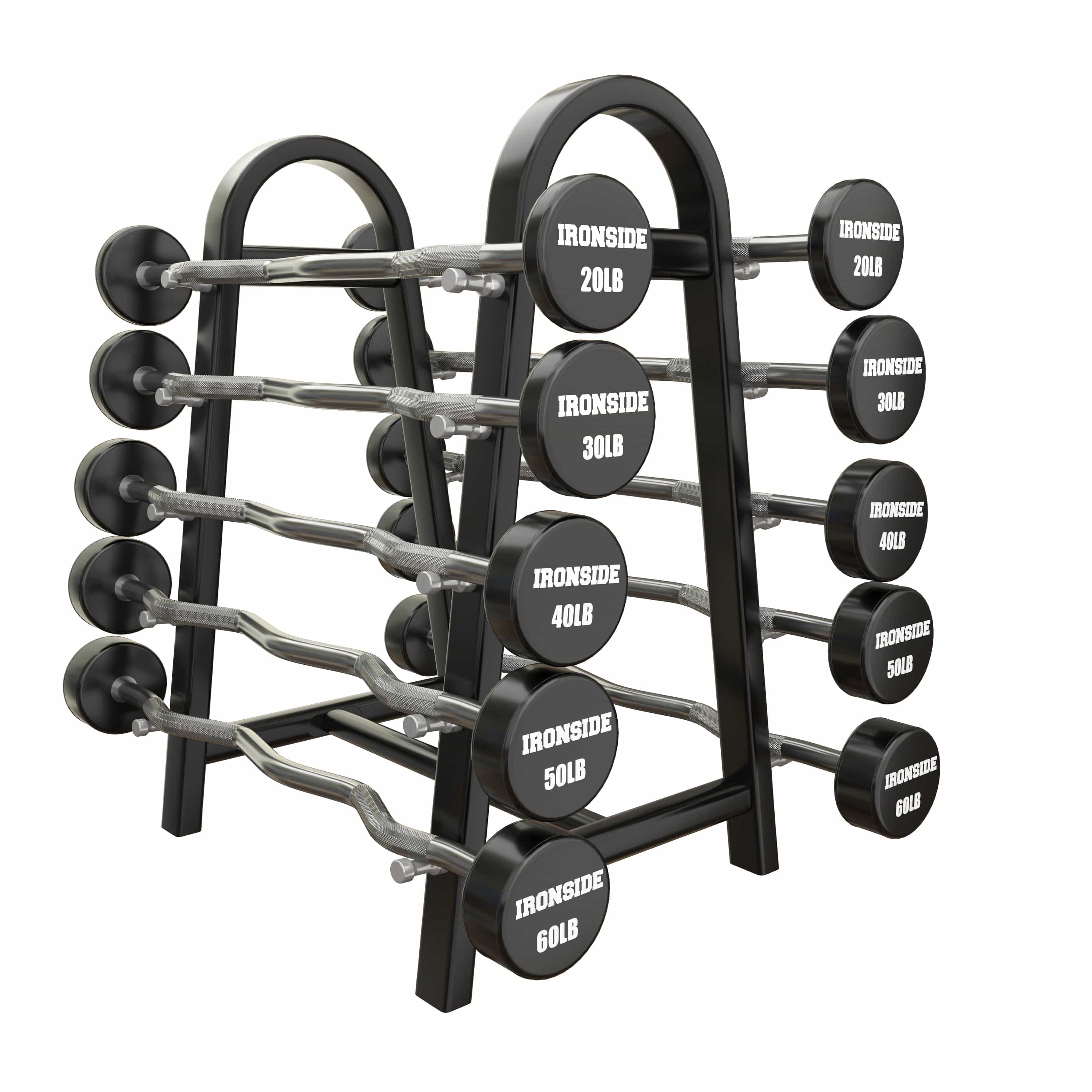 Set 10 Barras Mixtas Peso Fijo CPU (20 a 60lb) + Rack de Almacenamiento IRONSIDE