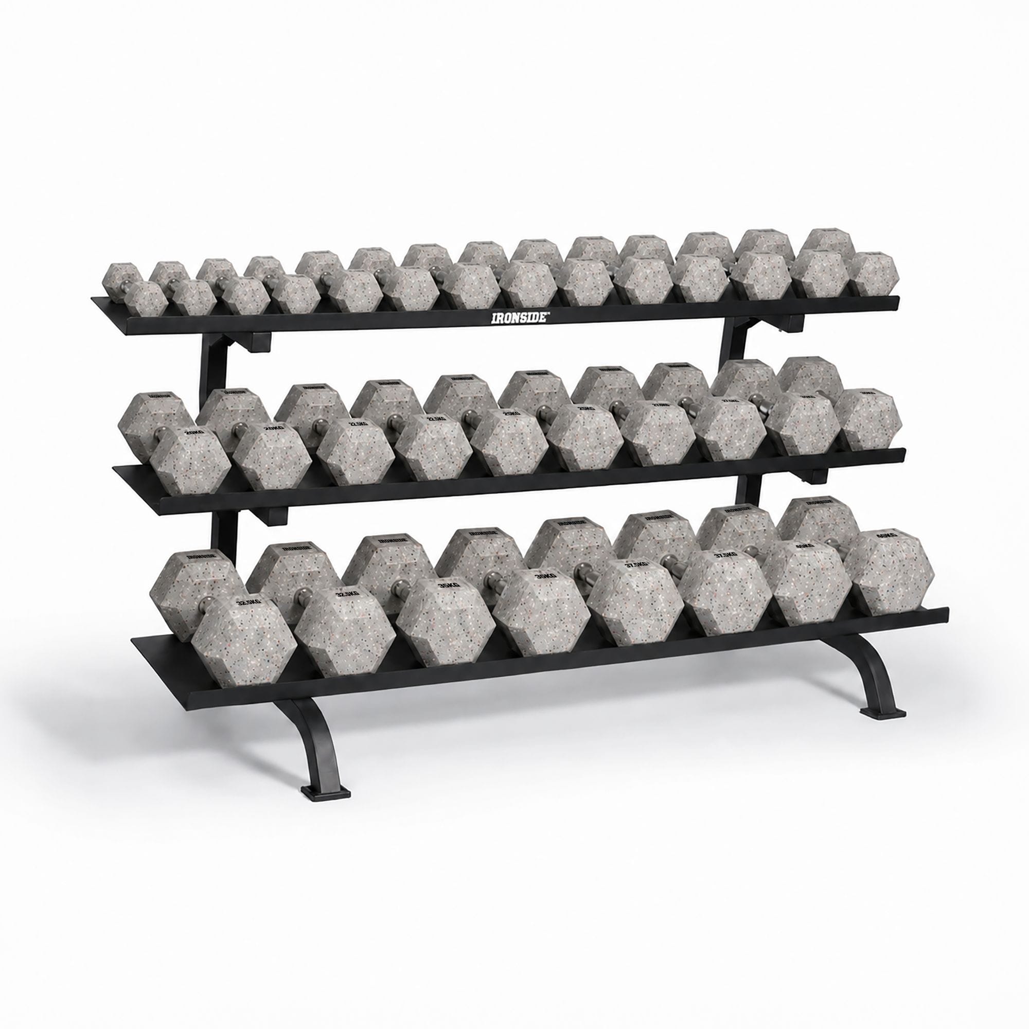 Pack IRONSIDE Mancuernas Hexagonales (LB) + Rack de Almacenamiento