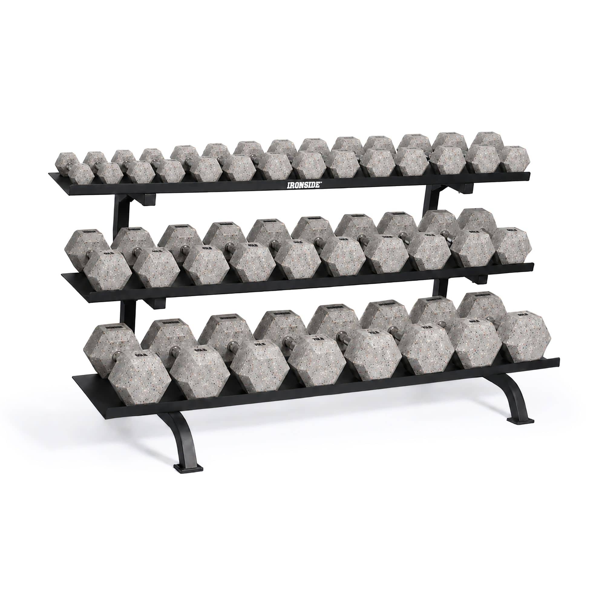 Pack IRONSIDE Mancuernas Hexagonales (LB) + Rack de Almacenamiento