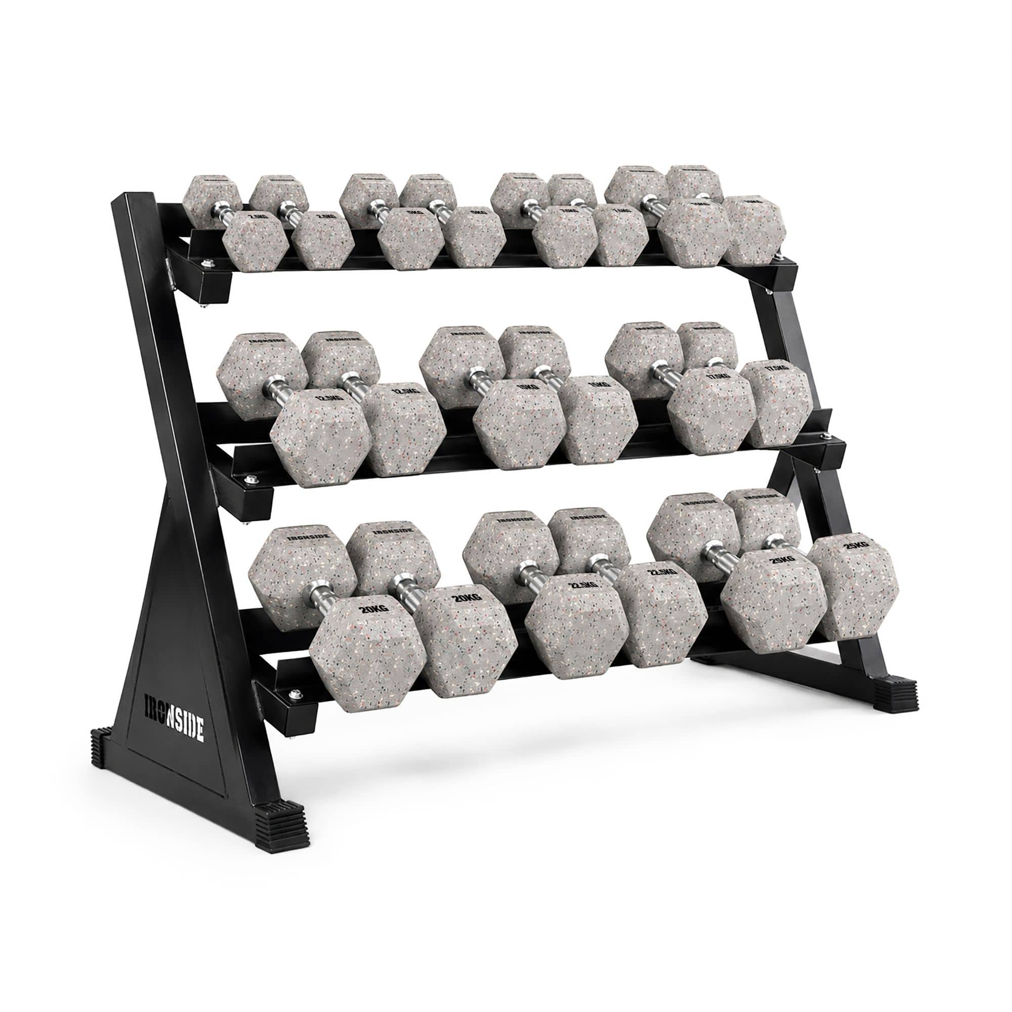 Pack IRONSIDE Mancuernas Hexagonales (LB) + Rack de Almacenamiento