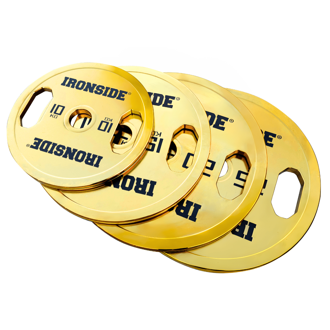 Disco Olímpico Premium Gold Chromed IRONSIDE 5 a 25 KG Logrado Ac