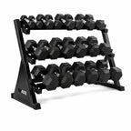 Set 550 lb Mancuernas Hexagonales (5 a 50 lb) + Rack de Almacenamiento IRONSIDE