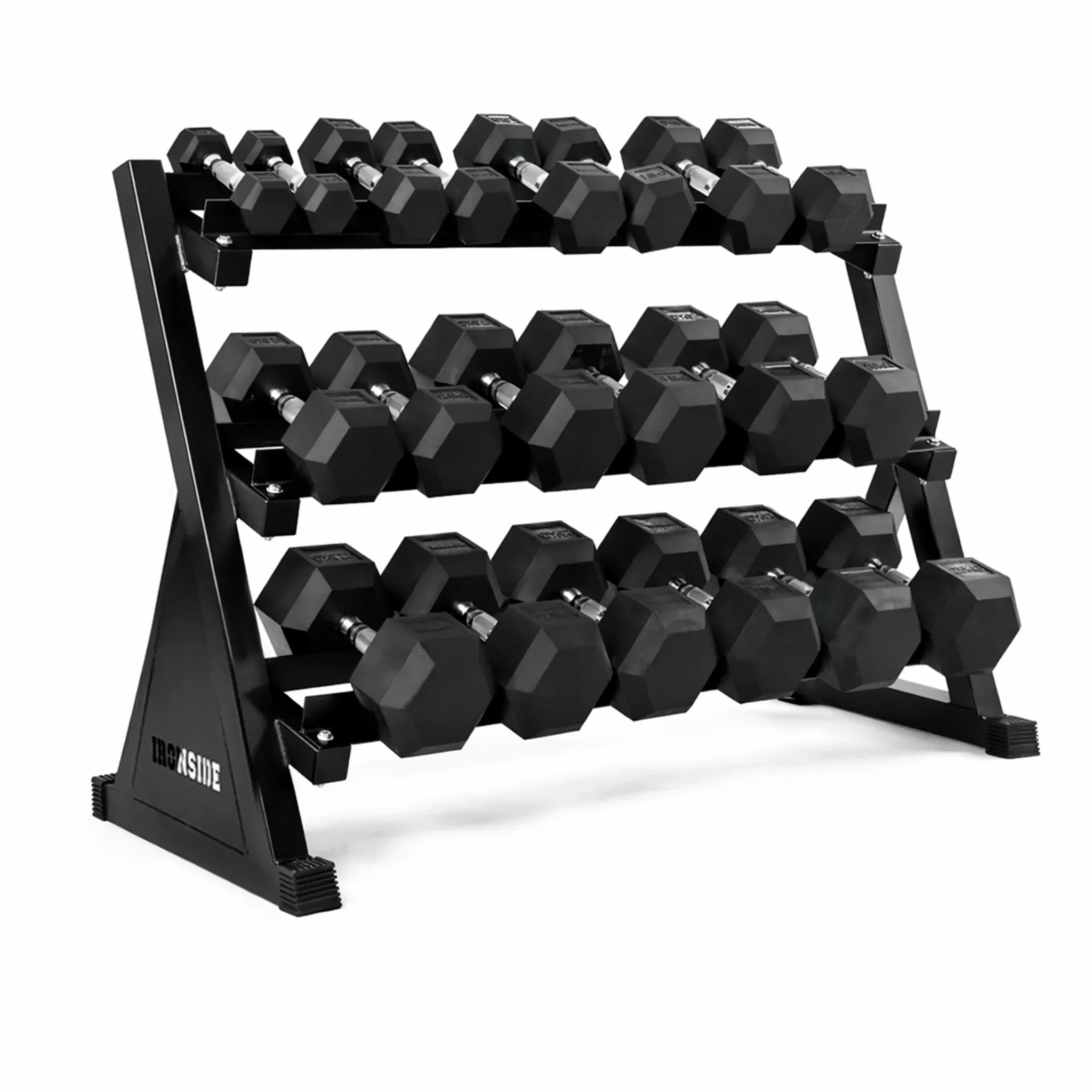 Set 550 lb Mancuernas Hexagonales (5 a 50 lb) + Rack de Almacenamiento IRONSIDE